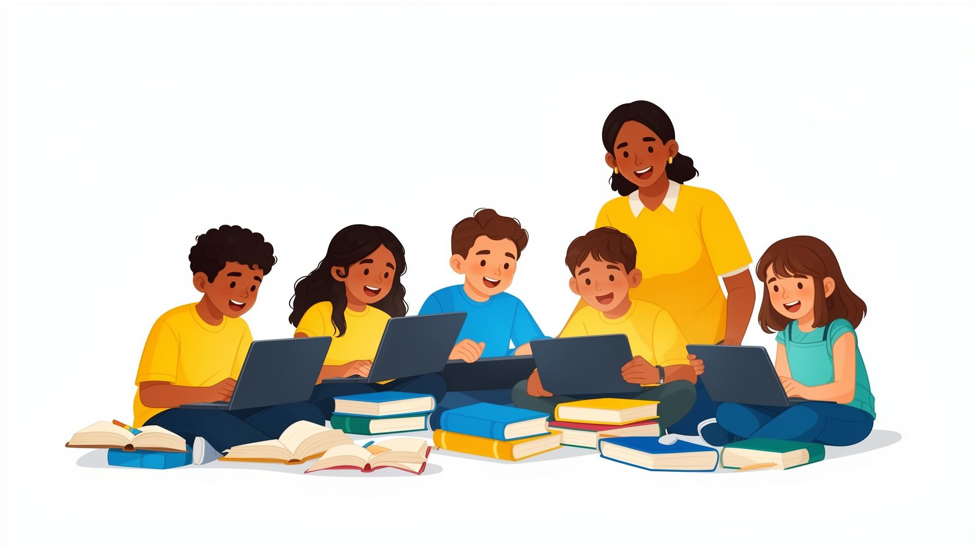 K-12 students and a parent learning together